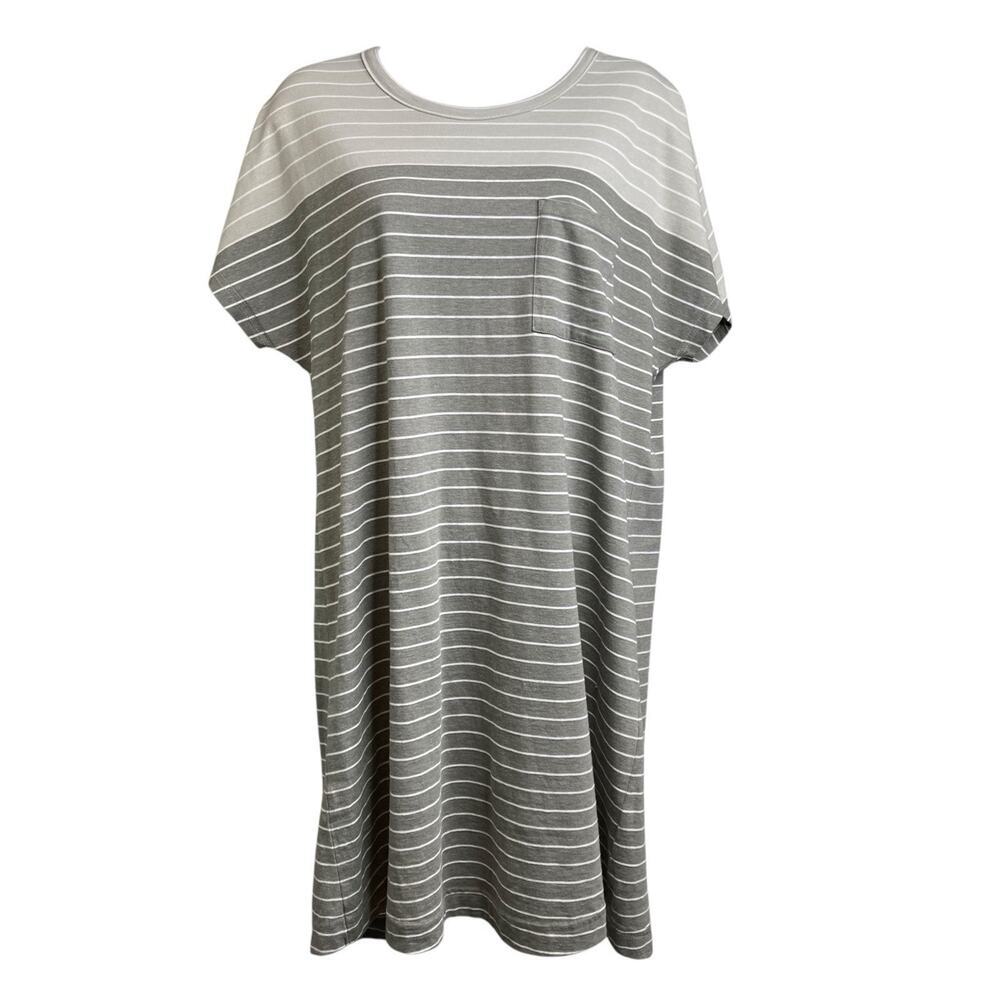 UpWest Women’s Gray Striped‎ Shirt Dress Size L Lounge Chic Minimalist Scandi